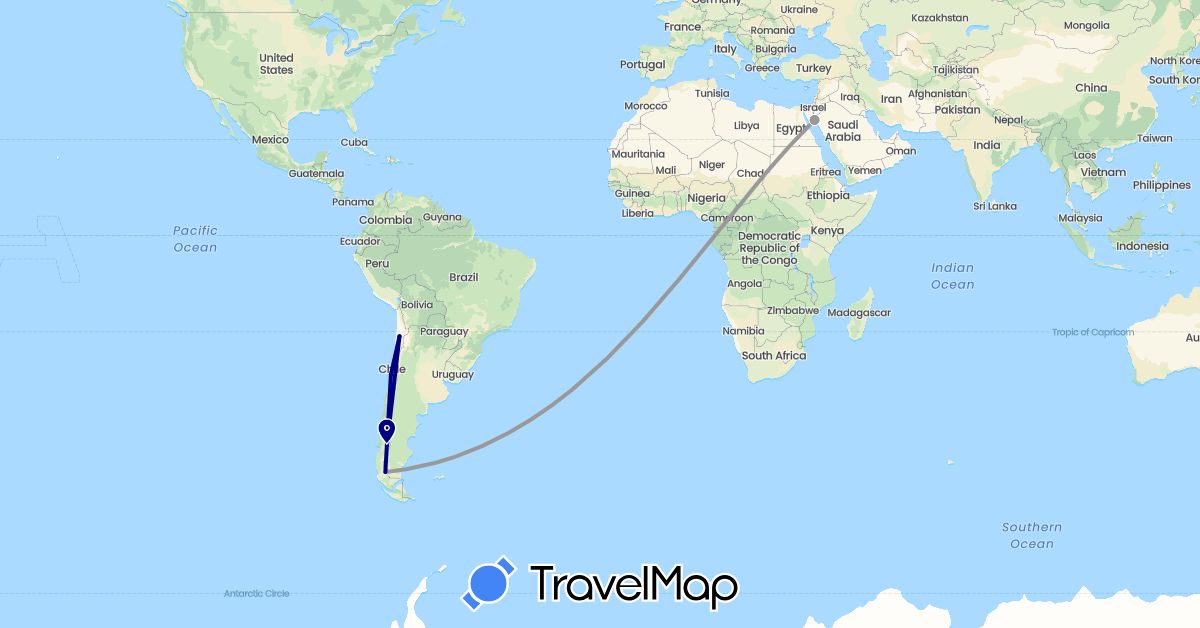 TravelMap itinerary: driving, plane in Chile, Saudi Arabia (Asia, South America)